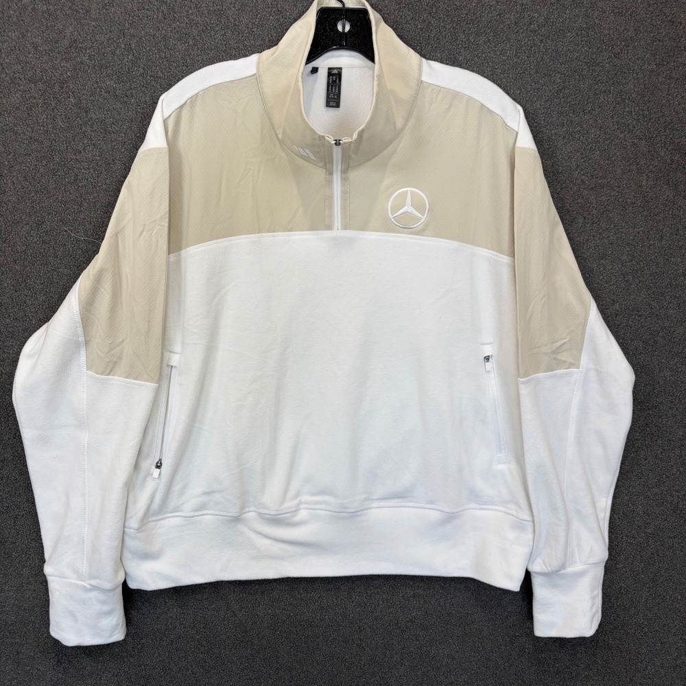 Adidas Mercedes Benz Pullover Women XL White Cream Excellent Quarter Zip Fleece